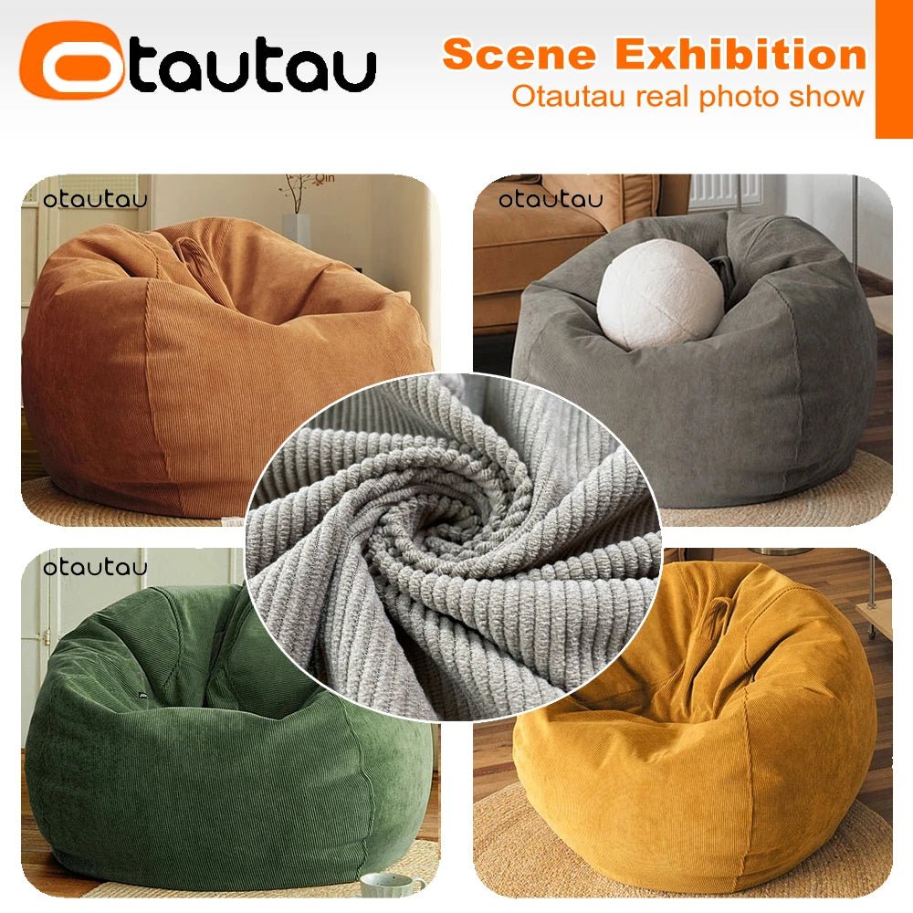 OTAUTAU Adults Children Corduroy Bean Bag Cover Without Filler Beanbag Pouf Chair Puff Salon Corner Seat Game Movie Sac DD005 - PatioLix