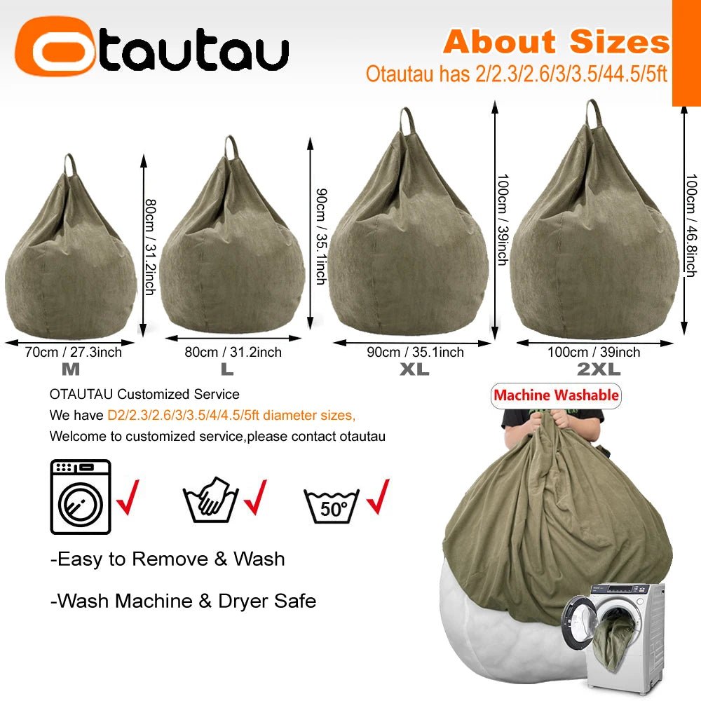 OTAUTAU Adults Children Corduroy Bean Bag Cover Without Filler Beanbag Pouf Chair Puff Salon Corner Seat Game Movie Sac DD005 - PatioLix
