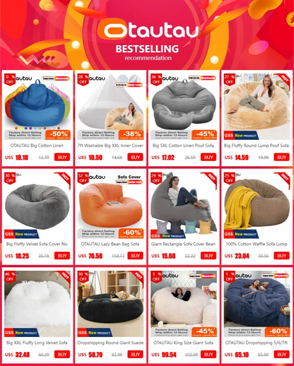 OTAUTAU Big Cotton Linen Bean Bag Cover without Filler Corner Seat Lazy Beanbag Chair Pouf Salon Ottoman Puff Lounger Sac DD002 - PatioLix