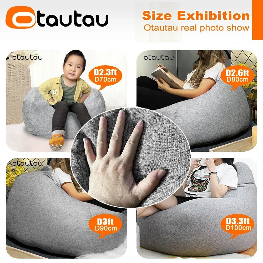 OTAUTAU Big Cotton Linen Bean Bag Cover without Filler Corner Seat Lazy Beanbag Chair Pouf Salon Ottoman Puff Lounger Sac DD002 - PatioLix