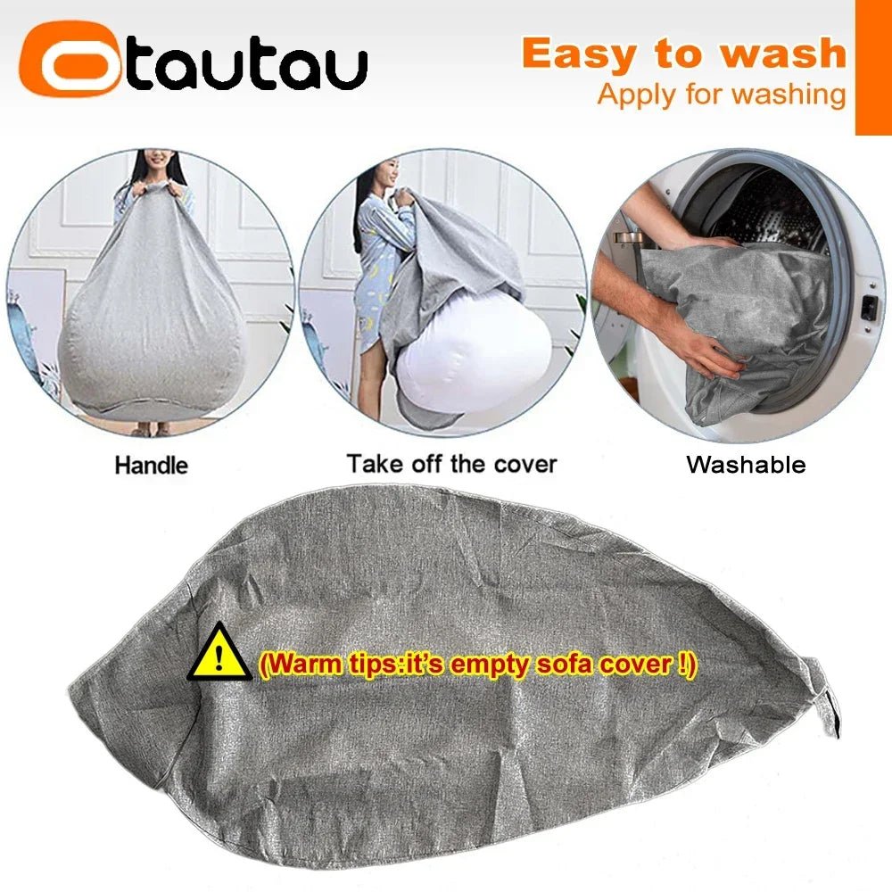 OTAUTAU Big Cotton Linen Bean Bag Cover without Filler Corner Seat Lazy Beanbag Chair Pouf Salon Ottoman Puff Lounger Sac DD002 - PatioLix
