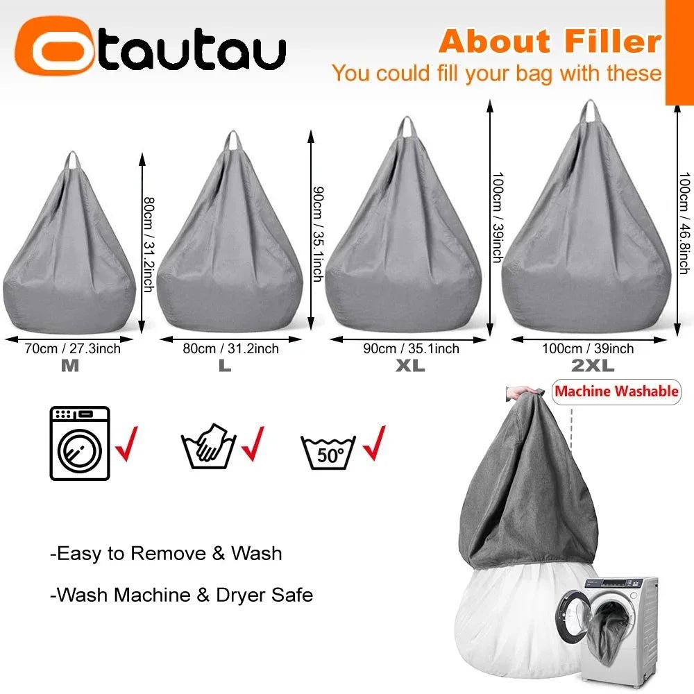 OTAUTAU Big Cotton Linen Bean Bag Cover without Filler Corner Seat Lazy Beanbag Chair Pouf Salon Ottoman Puff Lounger Sac DD002 - PatioLix