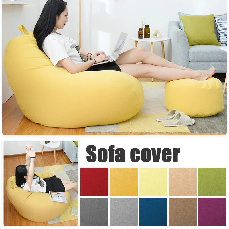 OTAUTAU Big Cotton Linen Bean Bag Cover without Filler Corner Seat Lazy Beanbag Chair Pouf Salon Ottoman Puff Lounger Sac DD002 - PatioLix