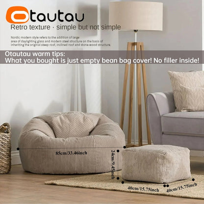 OTAUTAU Corduroy Bean Bag Pouf Cover Without Filler Lazy Floor Beanbag Chair Sac Puff Ottoman Lounger Frameless Furniture DD025 - PatioLix