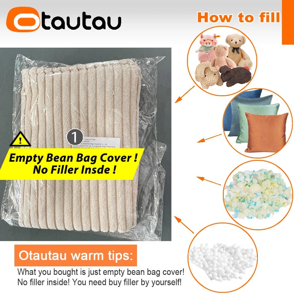 OTAUTAU Corduroy Bean Bag Pouf Cover Without Filler Lazy Floor Beanbag Chair Sac Puff Ottoman Lounger Frameless Furniture DD025 - PatioLix