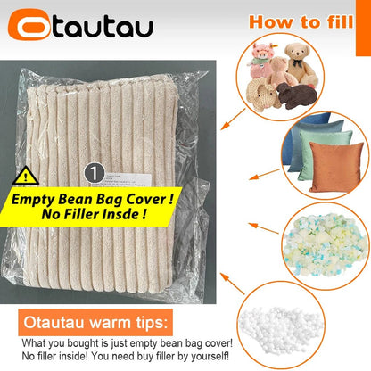 OTAUTAU Corduroy Bean Bag Pouf Cover Without Filler Lazy Floor Beanbag Chair Sac Puff Ottoman Lounger Frameless Furniture DD025 - PatioLix