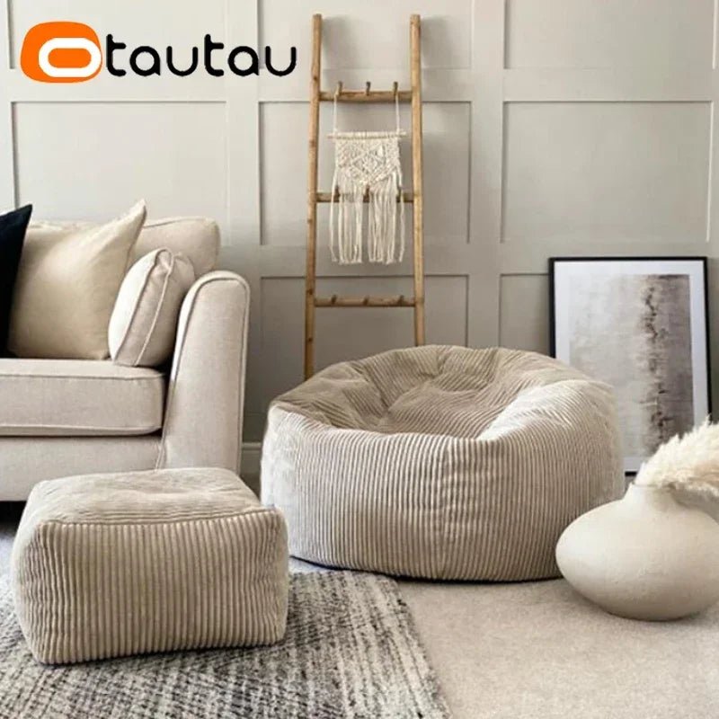 OTAUTAU Corduroy Bean Bag Pouf Cover Without Filler Lazy Floor Beanbag Chair Sac Puff Ottoman Lounger Frameless Furniture DD025 - PatioLix