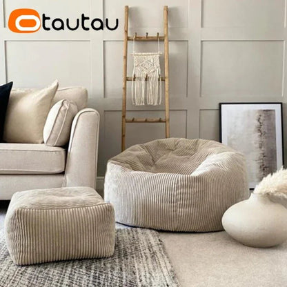 OTAUTAU Corduroy Bean Bag Pouf Cover Without Filler Lazy Floor Beanbag Chair Sac Puff Ottoman Lounger Frameless Furniture DD025 - PatioLix