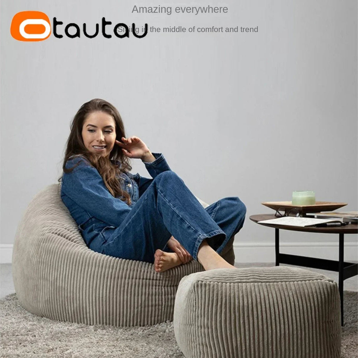 OTAUTAU Corduroy Bean Bag Pouf Cover Without Filler Lazy Floor Beanbag Chair Sac Puff Ottoman Lounger Frameless Furniture DD025 - PatioLix