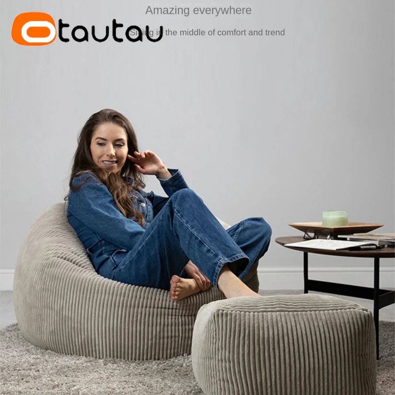 OTAUTAU Corduroy Bean Bag Pouf Cover Without Filler Lazy Floor Beanbag Chair Sac Puff Ottoman Lounger Frameless Furniture DD025 - PatioLix
