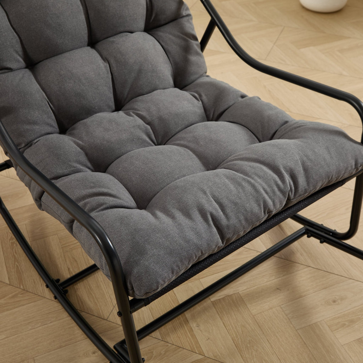 Outdoor Rocking Chair, Comfy Cushion, With Soft Thick Cushion,for Living Room,Bedroom,Reading Room,Black Frame With Grey Cushion - PatioLix