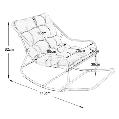 Outdoor Rocking Chair, Comfy Cushion, With Soft Thick Cushion,for Living Room,Bedroom,Reading Room,Black Frame With Grey Cushion - PatioLix