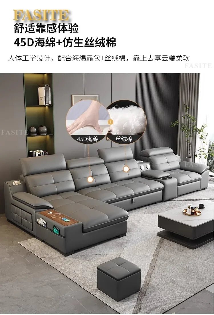 Premium Leather sofa electric adjustment modern living room storage princess first layer cowhide sofa bed - PatioLix