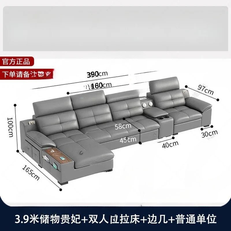 Premium Leather sofa electric adjustment modern living room storage princess first layer cowhide sofa bed - PatioLix