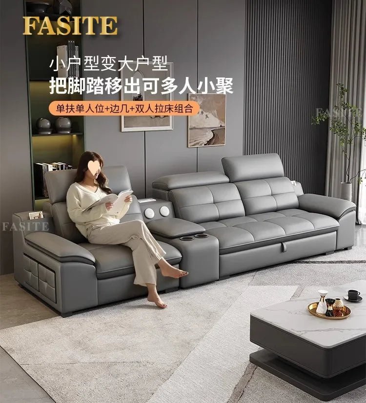 Premium Leather sofa electric adjustment modern living room storage princess first layer cowhide sofa bed - PatioLix