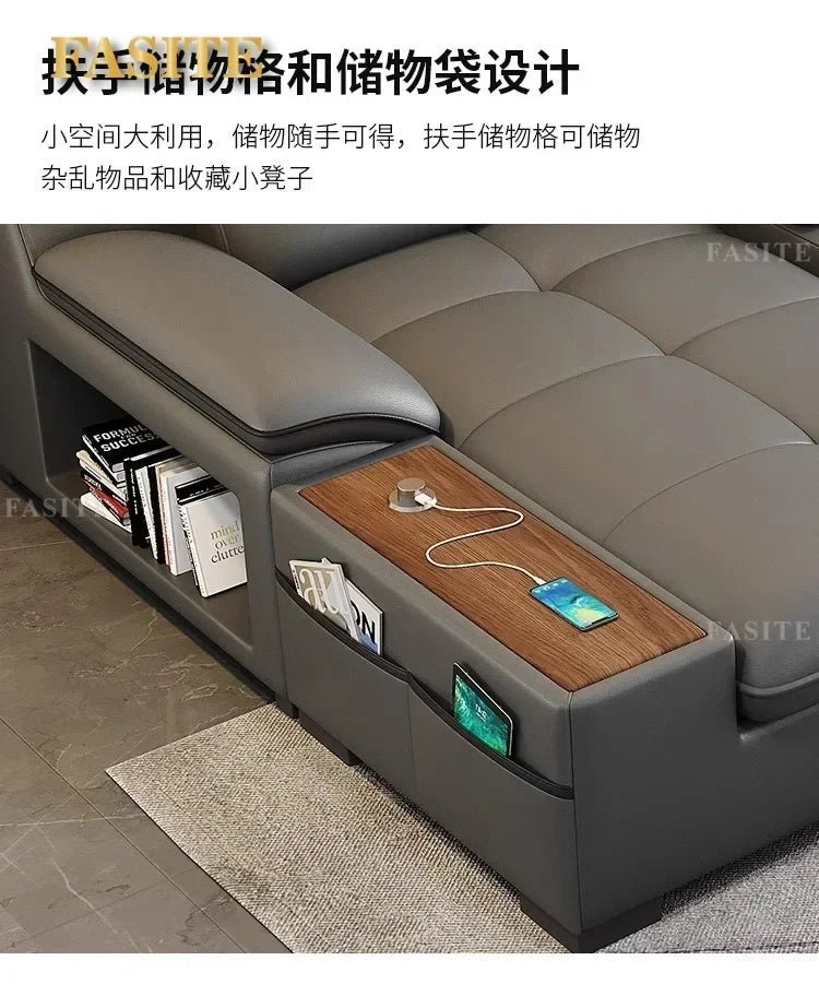 Premium Leather sofa electric adjustment modern living room storage princess first layer cowhide sofa bed - PatioLix