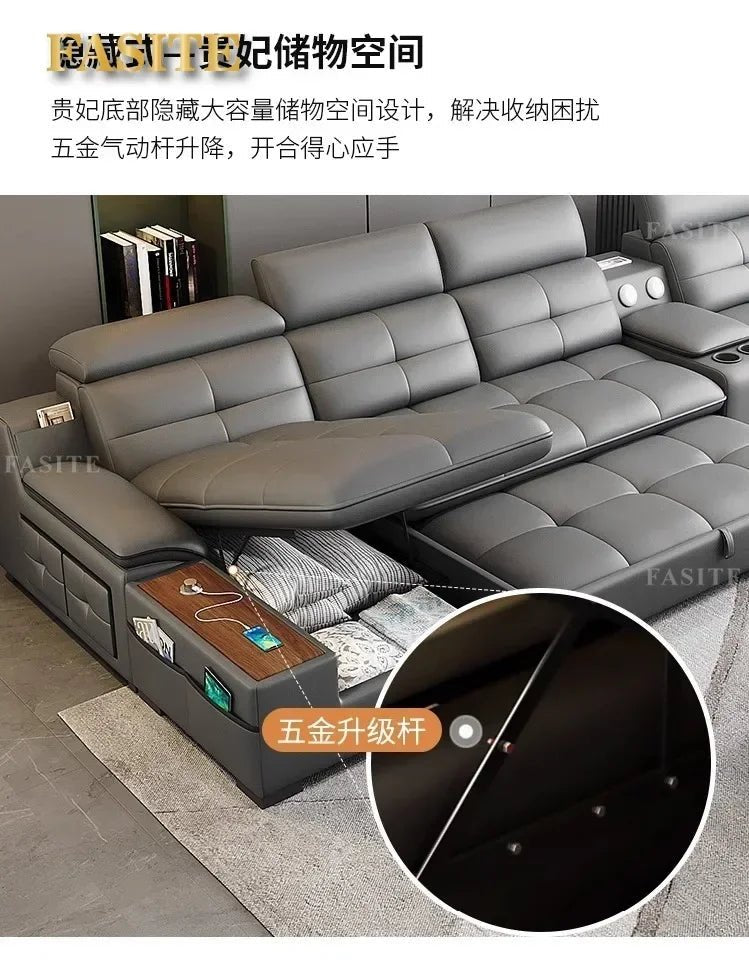 Premium Leather sofa electric adjustment modern living room storage princess first layer cowhide sofa bed - PatioLix