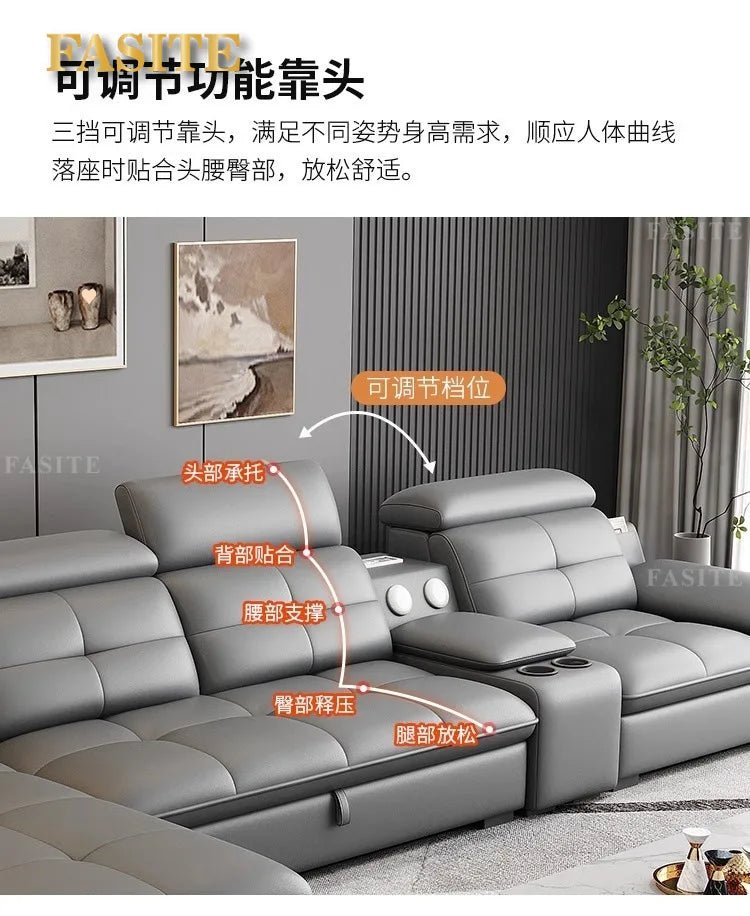 Premium Leather sofa electric adjustment modern living room storage princess first layer cowhide sofa bed - PatioLix
