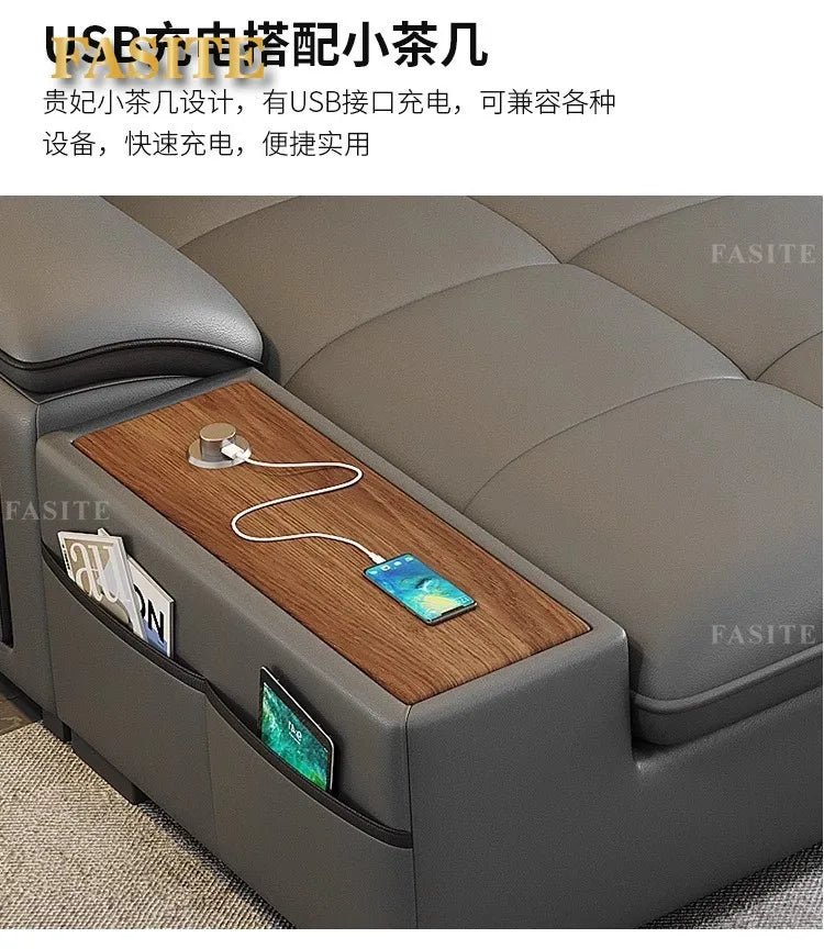 Premium Leather sofa electric adjustment modern living room storage princess first layer cowhide sofa bed - PatioLix
