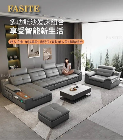 Premium Leather sofa electric adjustment modern living room storage princess first layer cowhide sofa bed - PatioLix