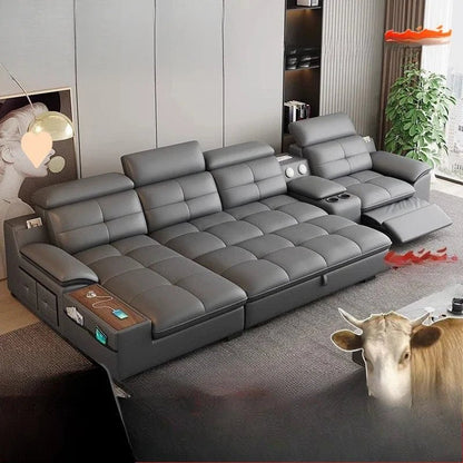 Premium Leather sofa electric adjustment modern living room storage princess first layer cowhide sofa bed - PatioLix