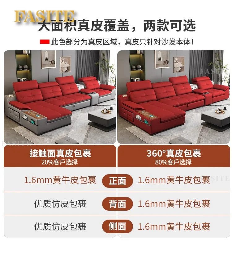 Premium Leather sofa electric adjustment modern living room storage princess first layer cowhide sofa bed - PatioLix