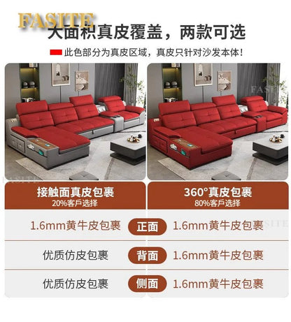 Premium Leather sofa electric adjustment modern living room storage princess first layer cowhide sofa bed - PatioLix