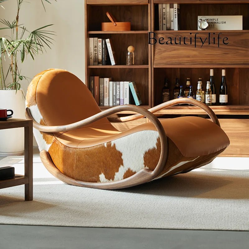Recliner Leather Leisure Balcony Sillon Furniture Home Minimalist Black Walnut Chair Armrest Rocking Italian Living Room Sofa - PatioLix