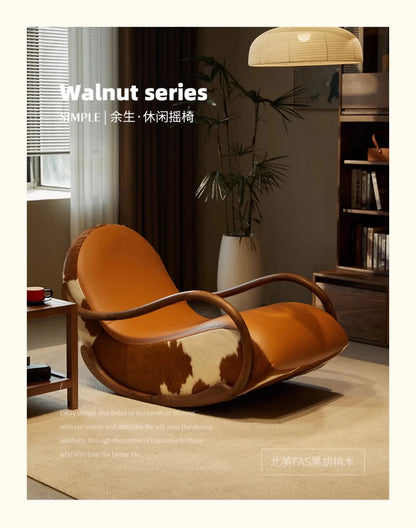 Recliner Leather Leisure Balcony Sillon Furniture Home Minimalist Black Walnut Chair Armrest Rocking Italian Living Room Sofa - PatioLix