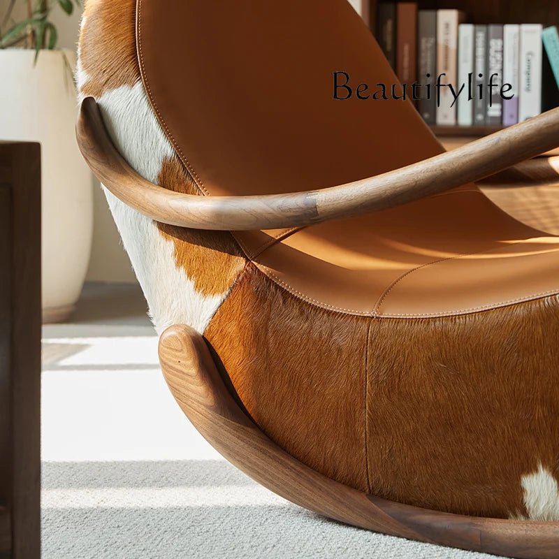 Recliner Leather Leisure Balcony Sillon Furniture Home Minimalist Black Walnut Chair Armrest Rocking Italian Living Room Sofa - PatioLix