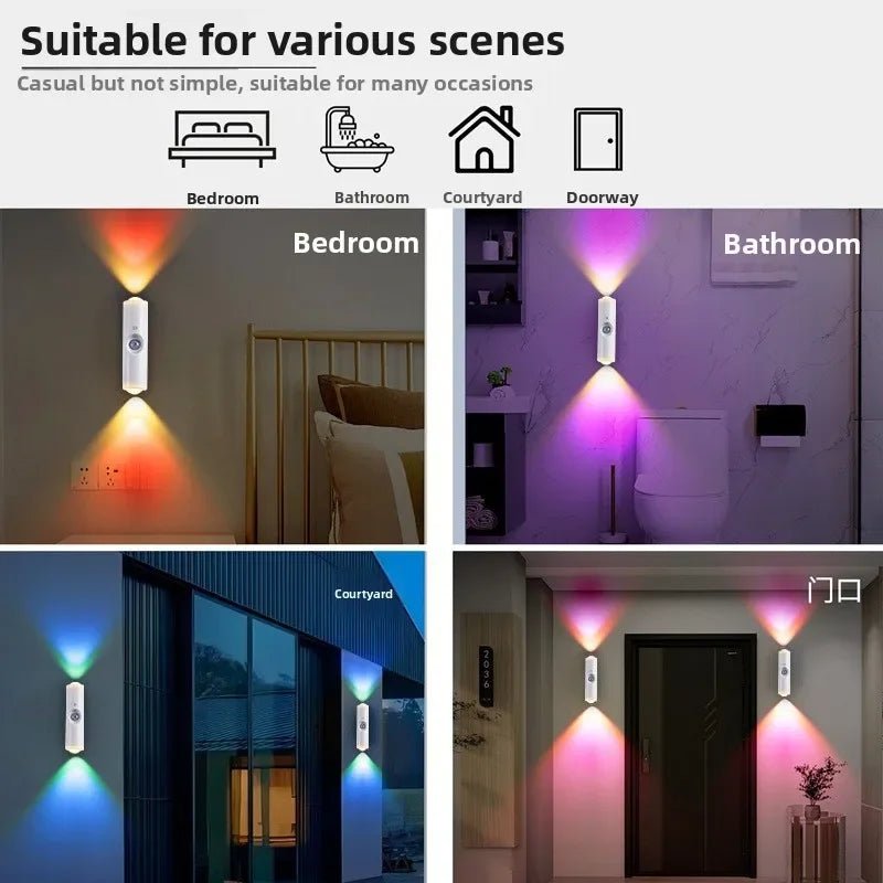 Smart RGB Double - head Wall Light Motion Sensor Magnetic Night Light Rechargeable Spotlight for Bedroom Closet Garden Room Decor - PatioLix