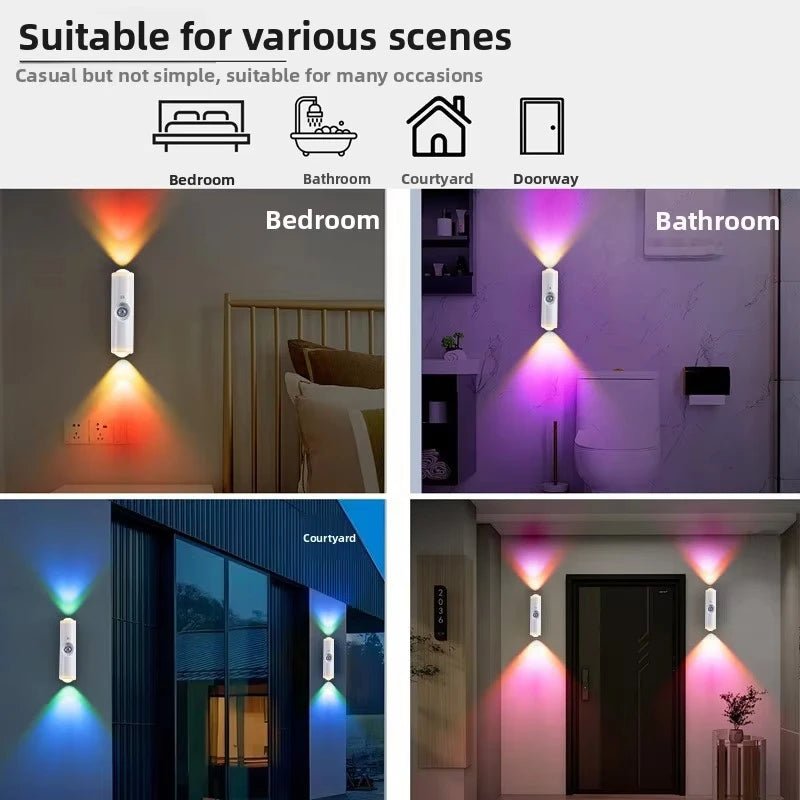 Smart RGB Double - head Wall Light Motion Sensor Magnetic Night Light Rechargeable Spotlight for Bedroom Closet Garden Room Decor - PatioLix