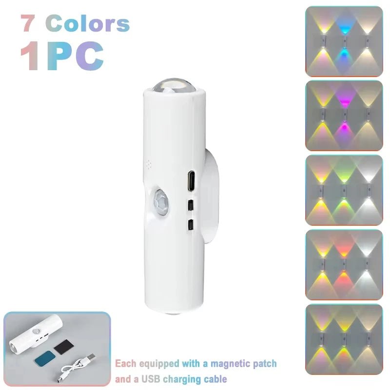 Smart RGB Double - head Wall Light Motion Sensor Magnetic Night Light Rechargeable Spotlight for Bedroom Closet Garden Room Decor - PatioLix