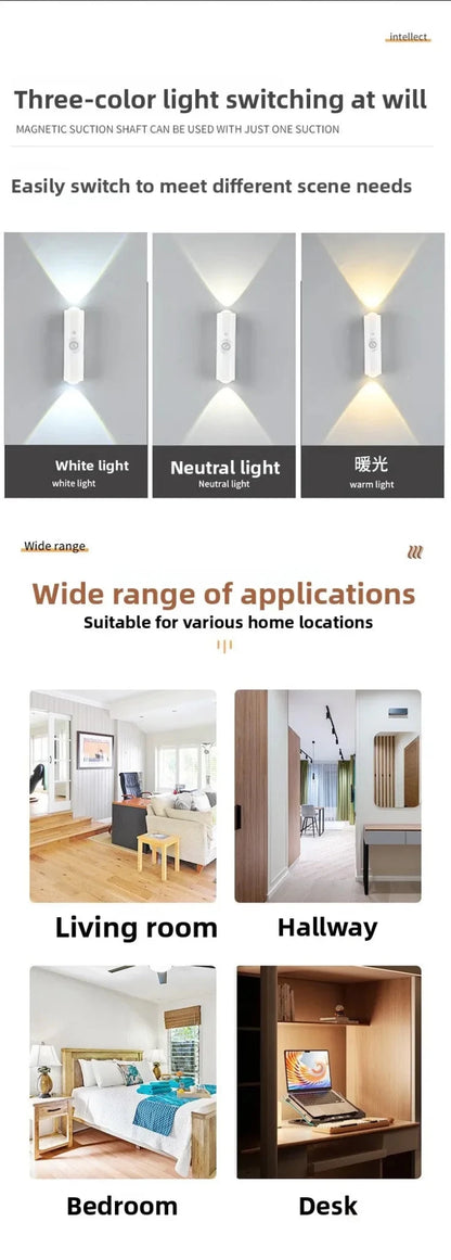 Smart RGB Double - head Wall Light Motion Sensor Magnetic Night Light Rechargeable Spotlight for Bedroom Closet Garden Room Decor - PatioLix