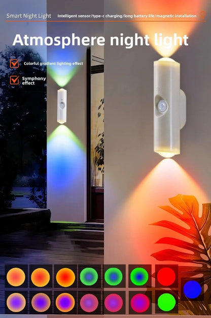 Smart RGB Double - head Wall Light Motion Sensor Magnetic Night Light Rechargeable Spotlight for Bedroom Closet Garden Room Decor - PatioLix