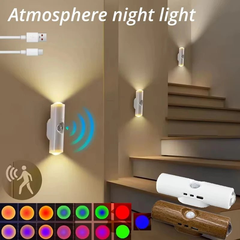 Smart RGB Double - head Wall Light Motion Sensor Magnetic Night Light Rechargeable Spotlight for Bedroom Closet Garden Room Decor - PatioLix