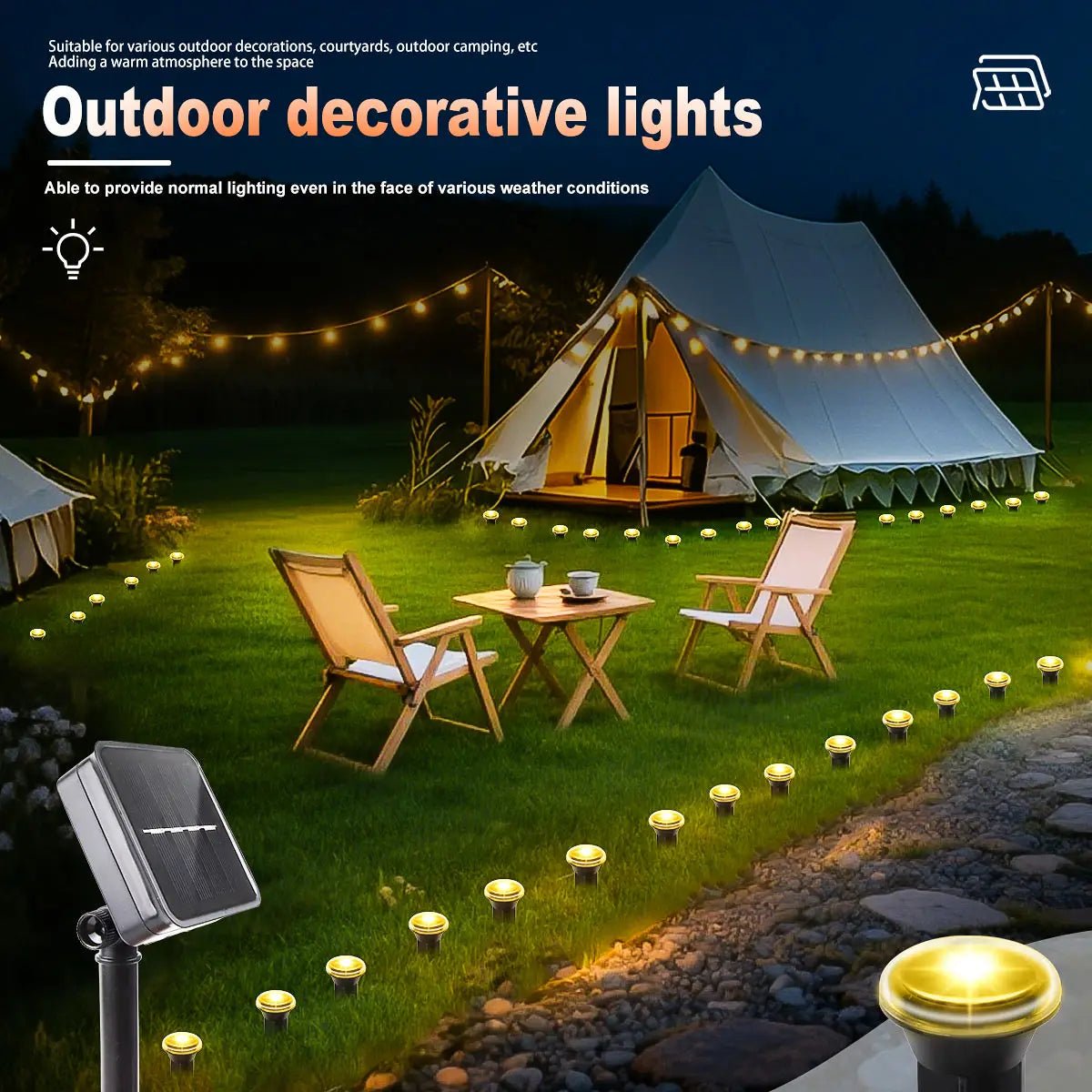 Solar LED Garden Pathway Light 15/30LEDS 8 Modes Outdoor Waterproof Lawn Lamp for Camping Weddings Christmas Holiday Lighting - PatioLix