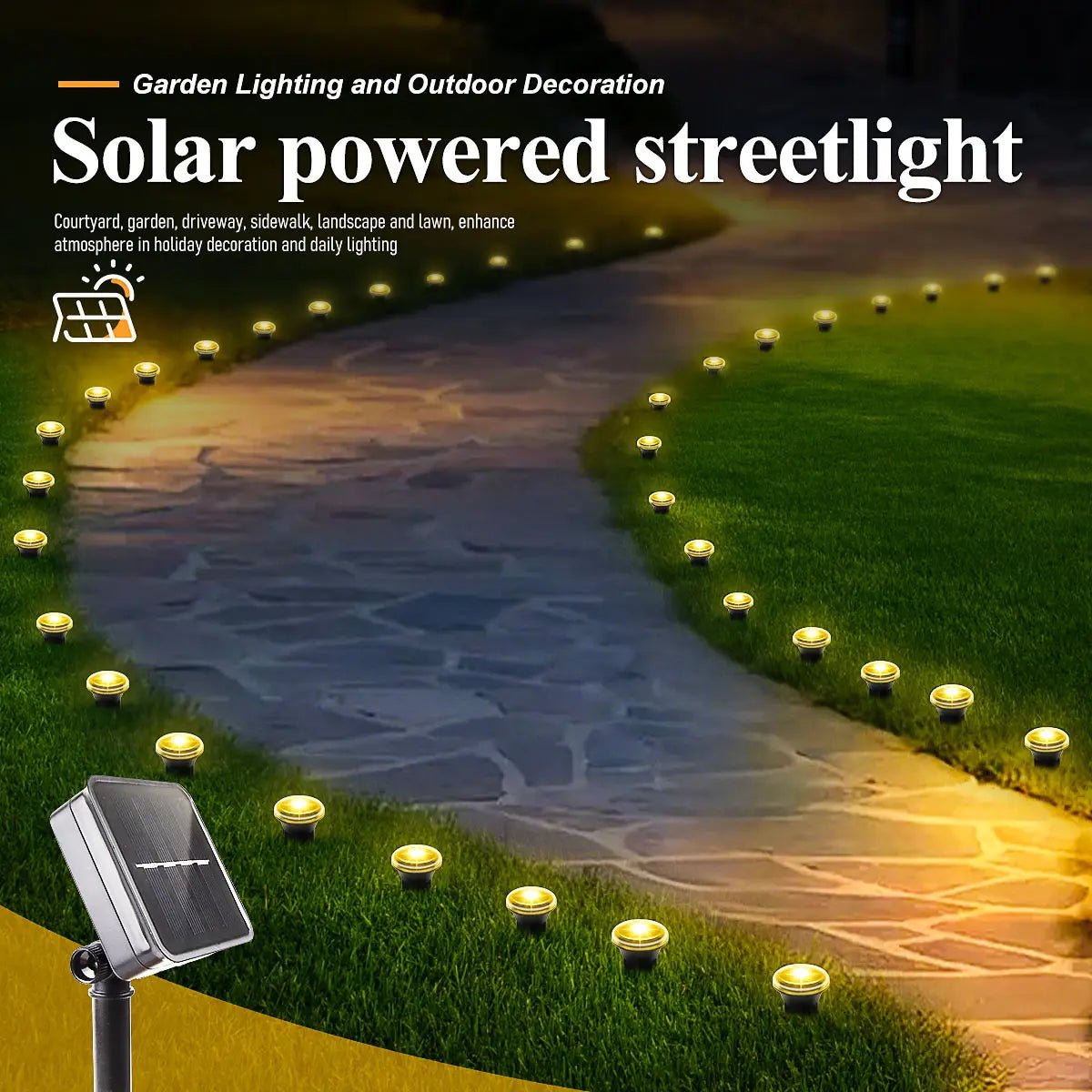 Solar LED Garden Pathway Light 15/30LEDS 8 Modes Outdoor Waterproof Lawn Lamp for Camping Weddings Christmas Holiday Lighting - PatioLix