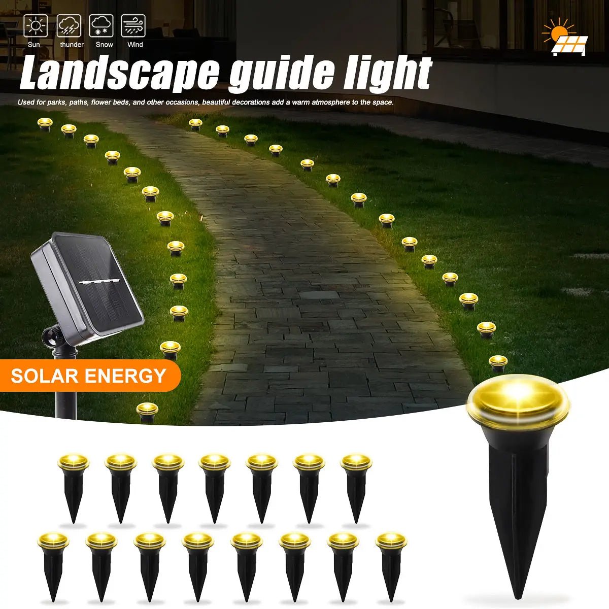 Solar LED Garden Pathway Light 15/30LEDS 8 Modes Outdoor Waterproof Lawn Lamp for Camping Weddings Christmas Holiday Lighting - PatioLix