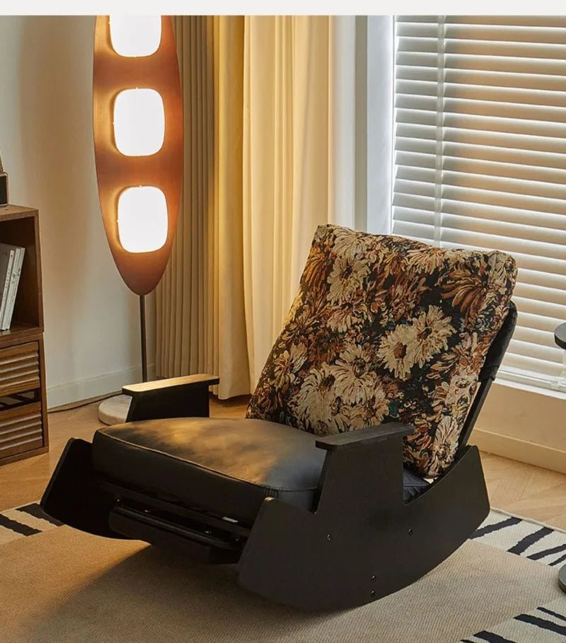Solid Wood Rocking Chair Living Room Chaise Lounge Nordic Luxury Retro Balcony Single Lazy Sofa Chair Creative Home Decoration - PatioLix
