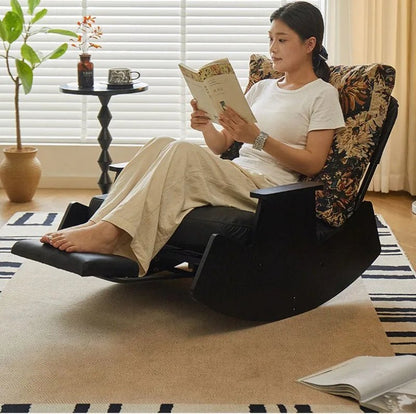 Solid Wood Rocking Chair Living Room Chaise Lounge Nordic Luxury Retro Balcony Single Lazy Sofa Chair Creative Home Decoration - PatioLix