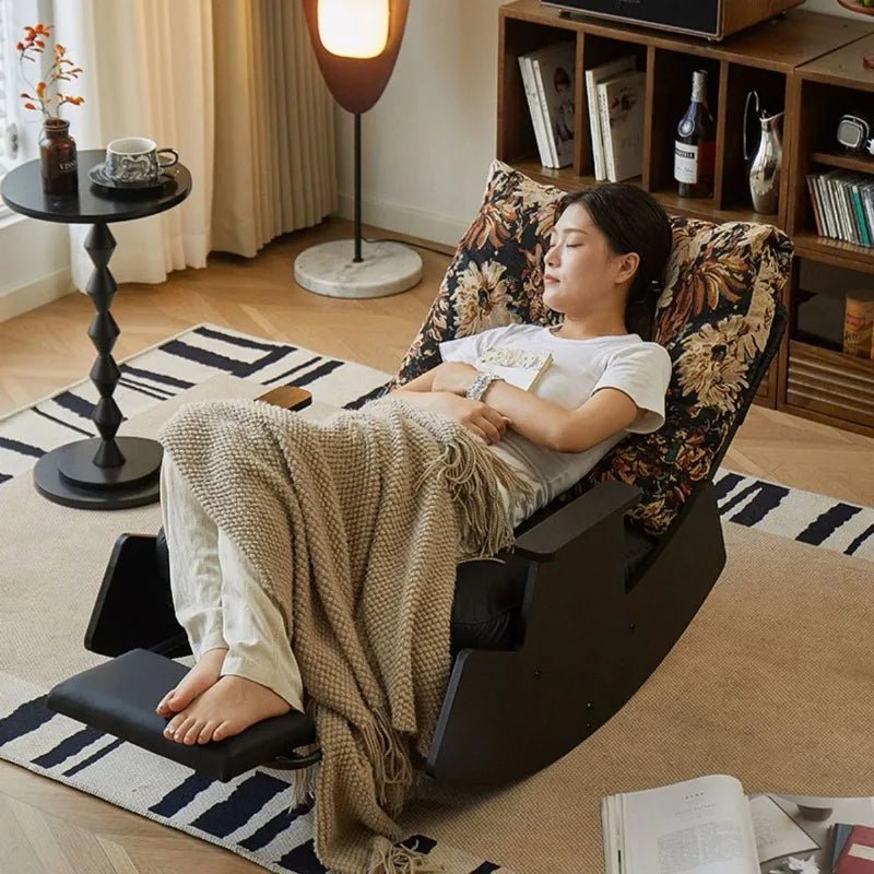 Solid Wood Rocking Chair Living Room Chaise Lounge Nordic Luxury Retro Balcony Single Lazy Sofa Chair Creative Home Decoration - PatioLix
