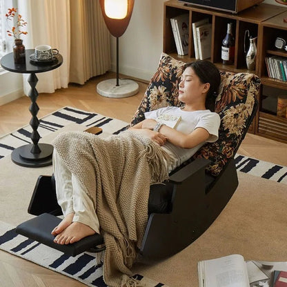 Solid Wood Rocking Chair Living Room Chaise Lounge Nordic Luxury Retro Balcony Single Lazy Sofa Chair Creative Home Decoration - PatioLix