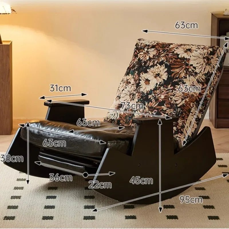 Solid Wood Rocking Chair Living Room Chaise Lounge Nordic Luxury Retro Balcony Single Lazy Sofa Chair Creative Home Decoration - PatioLix