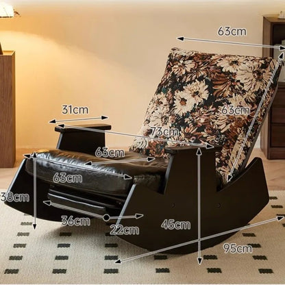 Solid Wood Rocking Chair Living Room Chaise Lounge Nordic Luxury Retro Balcony Single Lazy Sofa Chair Creative Home Decoration - PatioLix