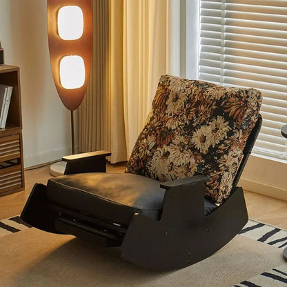 Solid Wood Rocking Chair Living Room Chaise Lounge Nordic Luxury Retro Balcony Single Lazy Sofa Chair Creative Home Decoration - PatioLix