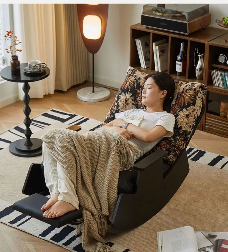 Solid Wood Rocking Chair Living Room Chaise Lounge Nordic Luxury Retro Balcony Single Lazy Sofa Chair Creative Home Decoration - PatioLix