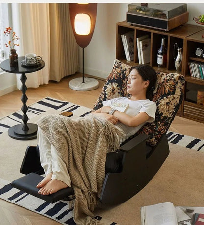 Solid Wood Rocking Chair Living Room Chaise Lounge Nordic Luxury Retro Balcony Single Lazy Sofa Chair Creative Home Decoration - PatioLix