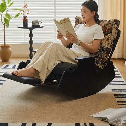 Solid Wood Rocking Chair Living Room Chaise Lounge Nordic Luxury Retro Balcony Single Lazy Sofa Chair Creative Home Decoration - PatioLix