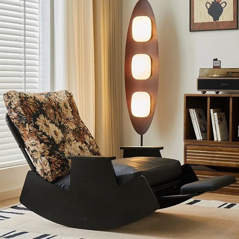 Solid Wood Rocking Chair Living Room Chaise Lounge Nordic Luxury Retro Balcony Single Lazy Sofa Chair Creative Home Decoration - PatioLix